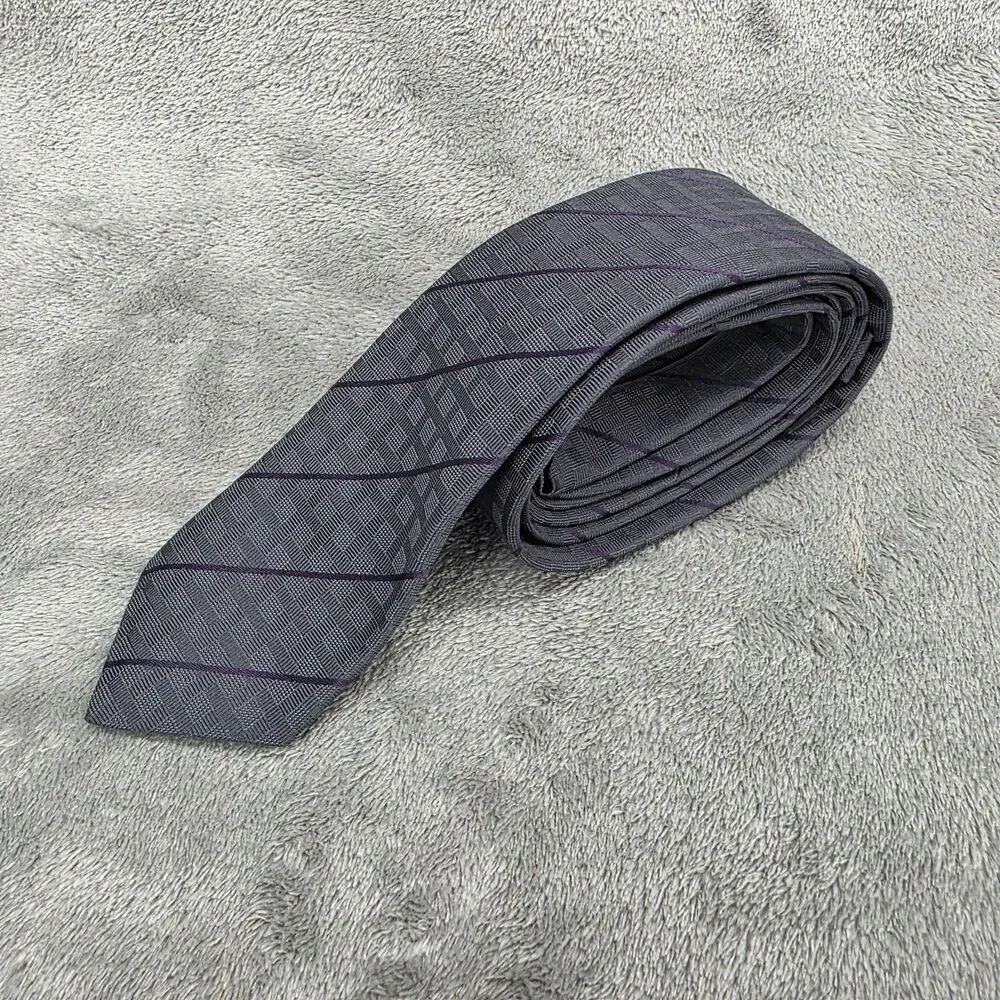 JOHN VARVATOS Mens Purple Striped Silk Tie Made In USA